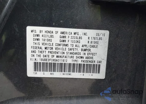 2016 Acura Ilx 2.4L/Acurawatch Plus Package из США, поврежденный, VIN 19UDE2F3XGA011612